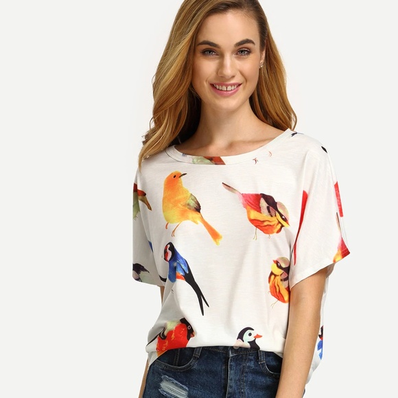 Tops - BIRD PRINT LOOSE T-SHIRT